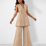 Ivory mirror work tunic and boot-cut pant set, Aina Karée