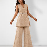 Ivory mirror work tunic and boot-cut pant set, Aina Karée