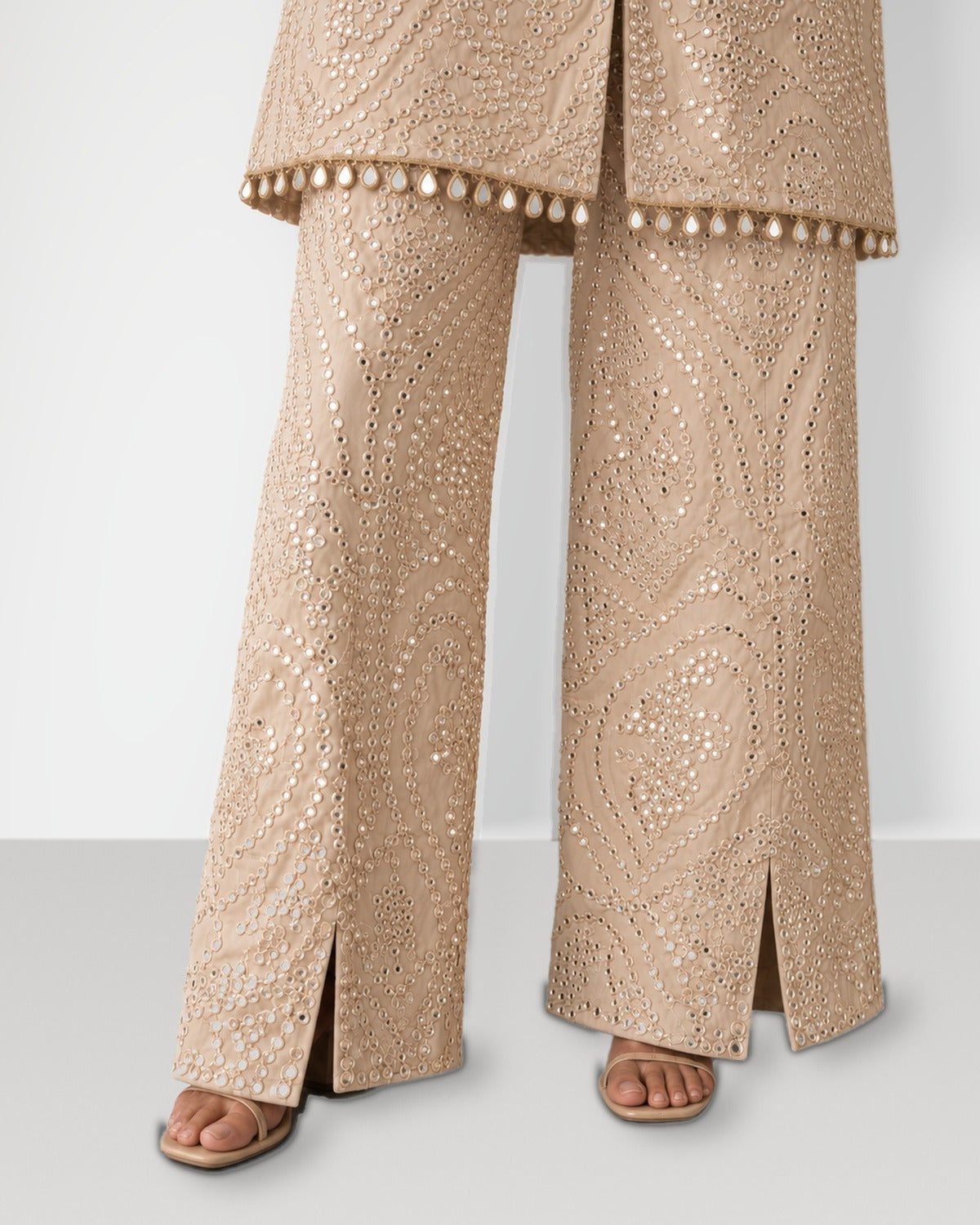 Ivory mirror work tunic and boot-cut pant set, Aina Karée – view 3