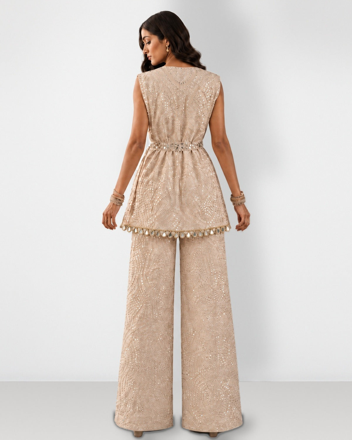 Ivory mirror work tunic and boot-cut pant set, Aina Karée – view 5