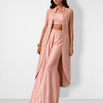 Blush pink mirror work cape set with bandeau and wide-leg pants, Aina Karée – view 2