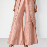 Blush pink mirror work cape set with bandeau and wide-leg pants, Aina Karée – view 3