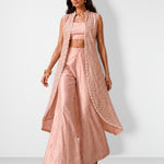 Blush pink mirror work cape set with bandeau and wide-leg pants, Aina Karée – view 4