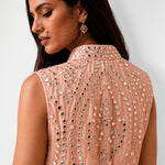 Blush pink mirror work cape set with bandeau and wide-leg pants, Aina Karée – view 5
