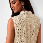 Ivory mirror work cape set with bandeau and wide-leg pants, Aina Karée – view 2