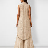 Ivory mirror work cape set with bandeau and wide-leg pants, Aina Karée – view 4