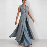 Dusty blue mirror work long jacket and palazzo set, Aina Karée