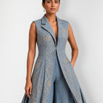Dusty blue mirror work long jacket and palazzo set, Aina Karée – view 2