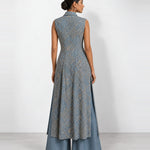 Dusty blue mirror work long jacket and palazzo set, Aina Karée – view 4