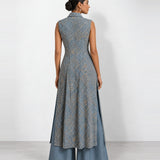 Dusty blue mirror work long jacket and palazzo set, Aina Karée – view 4