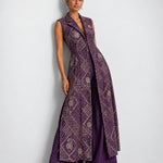 Deep aubergine mirror work long jacket and palazzo set, Aina Karée