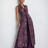 Deep aubergine mirror work long jacket and palazzo set, Aina Karée