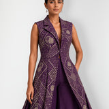 Deep aubergine mirror work long jacket and palazzo set, Aina Karée – view 2