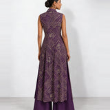 Deep aubergine mirror work long jacket and palazzo set, Aina Karée – view 4