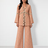 Nude scalloped mirror work tunic and wide-leg pant set, Aina Karée