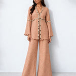 Nude scalloped mirror work tunic and wide-leg pant set, Aina Karée – view 3