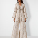 Ivory scalloped mirror work tunic and wide-leg pant set, Aina Karée