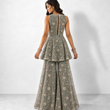 Mint green mirror work peplum top and gharara set, Aina Karée – view 2