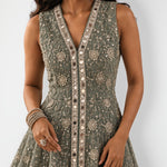 Mint green mirror work peplum top and gharara set, Aina Karée – view 3