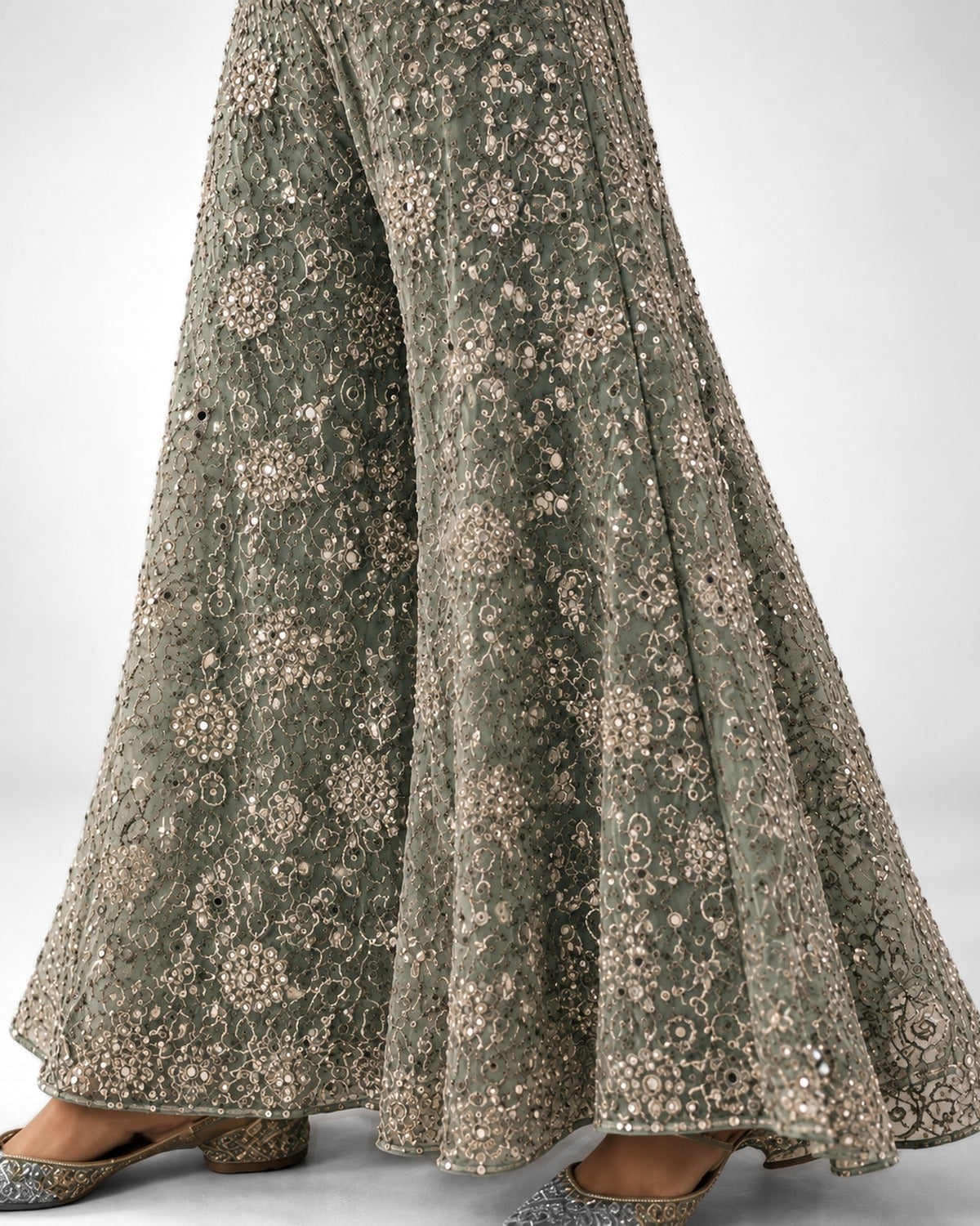Mint green mirror work peplum top and gharara set, Aina Karée – view 4
