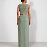 Mint green mirror work crop top and draped skirt set, Aina Karée – view 2