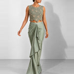Mint green mirror work crop top and draped skirt set, Aina Karée – view 4