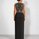 Black mirror work crop top and draped skirt set, Aina Karée – view 2