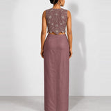 Soft plum mirror work crop top and draped skirt set, Aina Karée – view 2