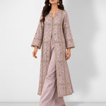 Mauve pink mirror work long jaal jacket and wide-leg pant set, Aina Karée – view 2
