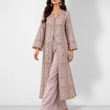 Mauve pink mirror work long jaal jacket and wide-leg pant set, Aina Karée – view 2