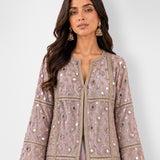 Mauve pink mirror work long jaal jacket and wide-leg pant set, Aina Karée – view 3