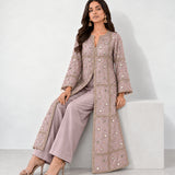 Mauve pink mirror work long jaal jacket and wide-leg pant set, Aina Karée – view 4