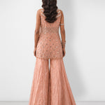 Peach nude beaded mirror work top and sharara set, Aina Karée – view 4