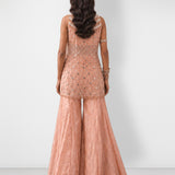 Peach nude beaded mirror work top and sharara set, Aina Karée – view 4