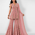 Dark pink mirror work kurta and scalloped sharara set, Aina Karée
