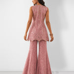 Dark pink mirror work kurta and scalloped sharara set, Aina Karée – view 2