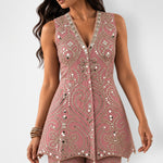 Dark pink mirror work kurta and scalloped sharara set, Aina Karée – view 3