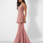 Dark pink mirror work kurta and scalloped sharara set, Aina Karée – view 4