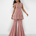 Dark pink mirror work kurta and scalloped sharara set, Aina Karée – view 5