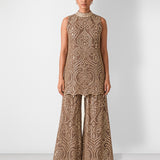 Dark brown high-collar mirror work tunic and wide-leg pant set, Aina Karée – view 2