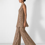Dark brown high-collar mirror work tunic and wide-leg pant set, Aina Karée – view 3