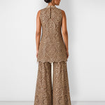 Dark brown high-collar mirror work tunic and wide-leg pant set, Aina Karée – view 4