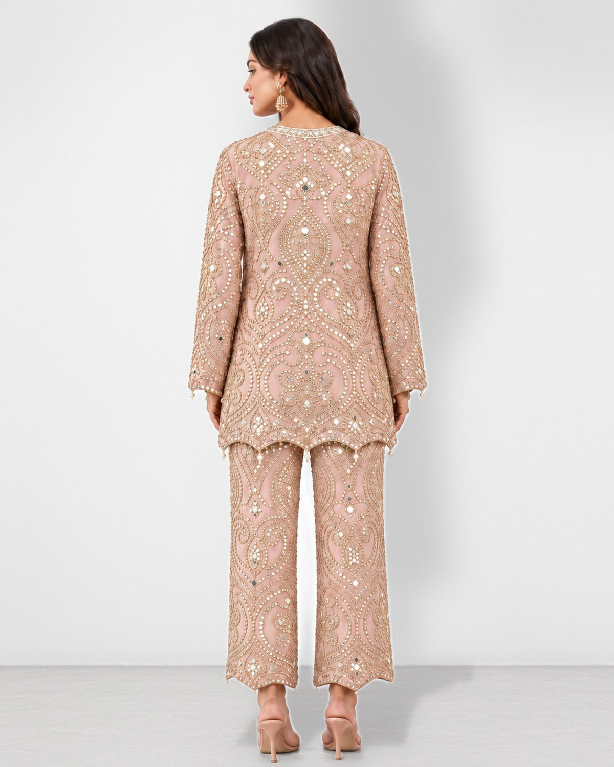 Light pink mirror work tunic and wide-leg pant set, Aina Karée – view 2