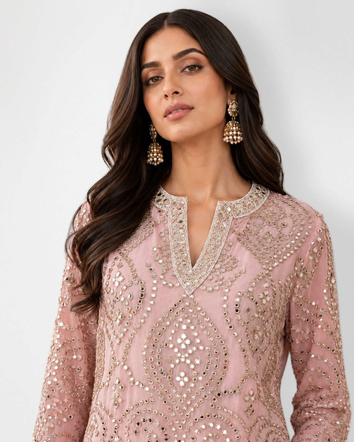 Light pink mirror work tunic and wide-leg pant set, Aina Karée – view 3