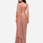 Rose pink mirror work pre-draped saree with satin blouse, Aina Karée – view 4