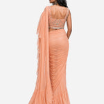 Peach ruffle mirror work saree with net blouse, Aina Karée – view 3