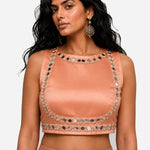 Peach mirror embroidered pre-draped saree with satin blouse, Aina Karée – view 2