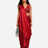 Red hand-embroidered silk skirt set with mirror work blouse, Aina Karée