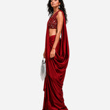 Red hand-embroidered silk skirt set with mirror work blouse, Aina Karée – view 3