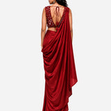 Red hand-embroidered silk skirt set with mirror work blouse, Aina Karée – view 4